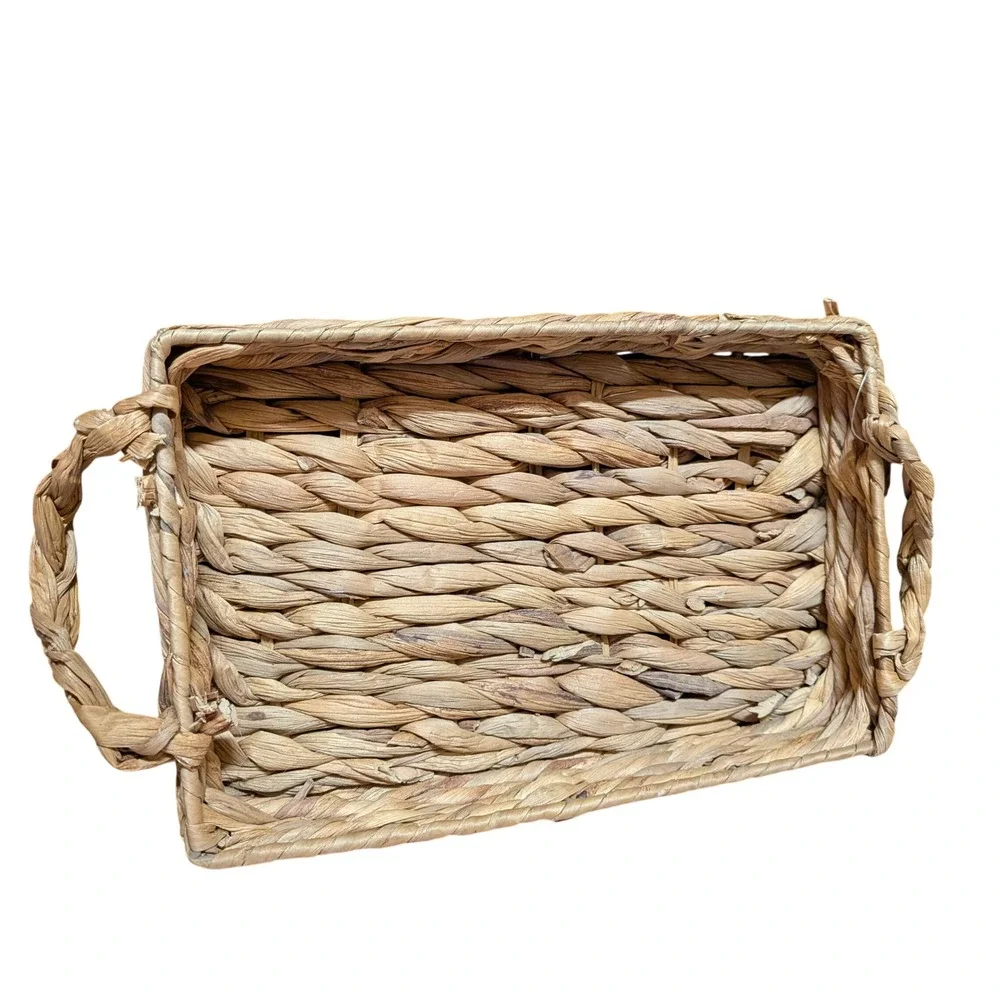 Natural Woven Water Hyacinth Basket Set Rectangular Tray and Square Organizer